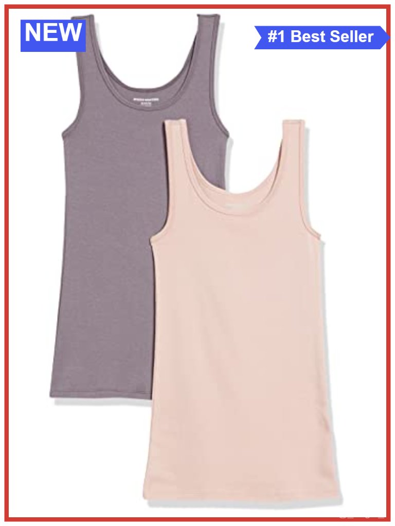 Women's Slim-Fit Ribbed Scoop Neck Tank Tops Pack Of 2 Cotton Modal Stretch
